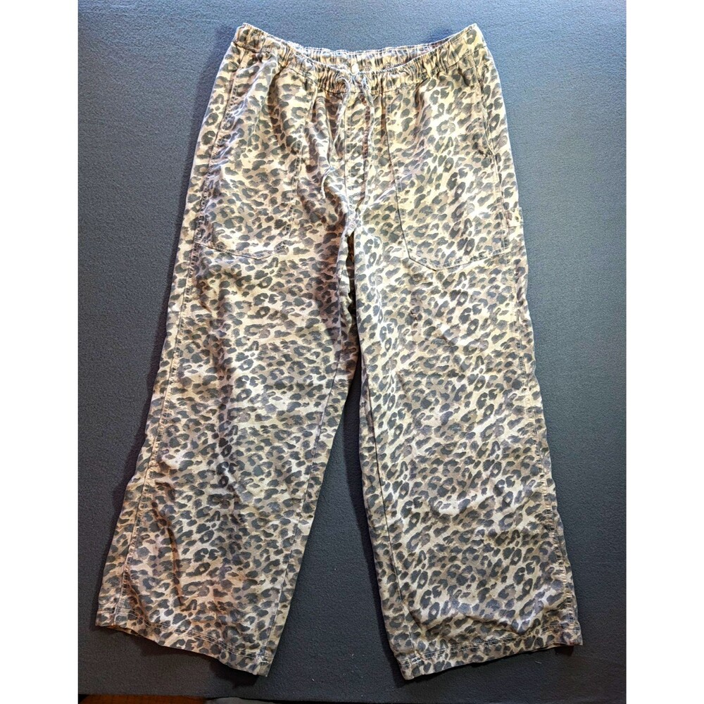 Aerie Women's Leopard Print Lounge Pants Gray Beige Straight Leg Drawstring L
